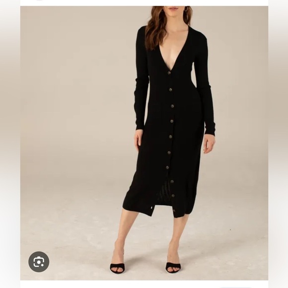 NAADAM Silk Cashmere Long Sleeve Cardigan Dress Black - Picture 2 of 8